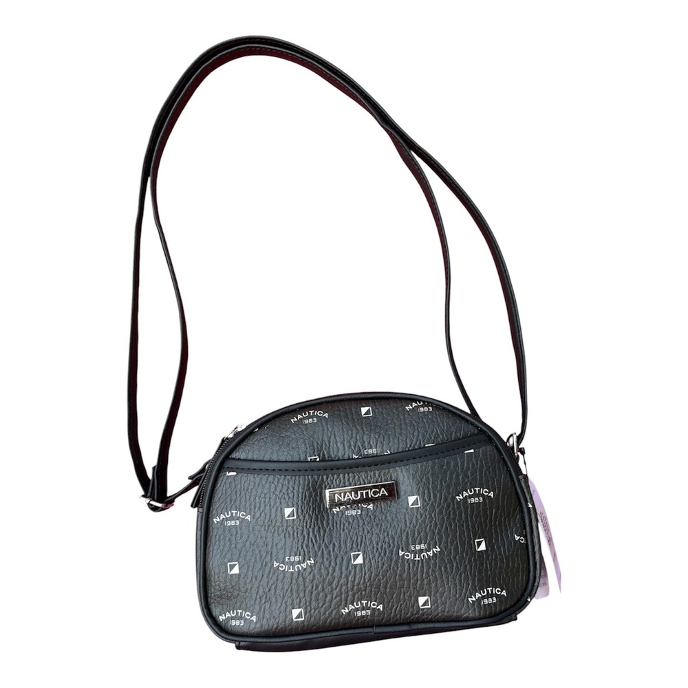 Nautica Signal Lights Dome Crossbody Bag Black Logo Pebble PU CN2101/P08 New